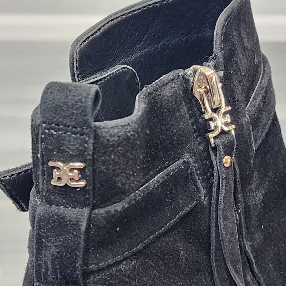 Sam Edelman Mandi Ankle Boots Black Suede Leather Buckle Detail Size 10 - Picture 7 of 10